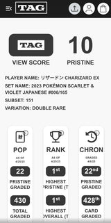 TAG 10 PRISTINE Japanese Pokemon 2023 Charizard 006/165 151 SV2a Highest Rank #1
