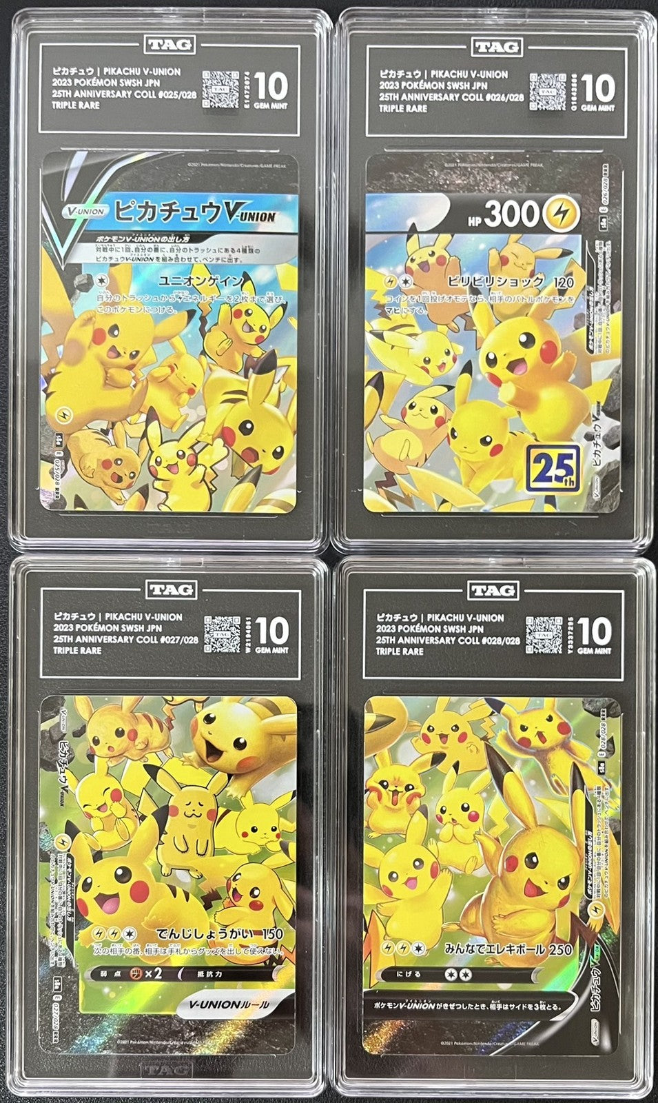 SET 4 TAG 10 GEM MINT JAPANESE SEQUENTIAL 2021 Pikachu V-UNION 025-028/028 S8a