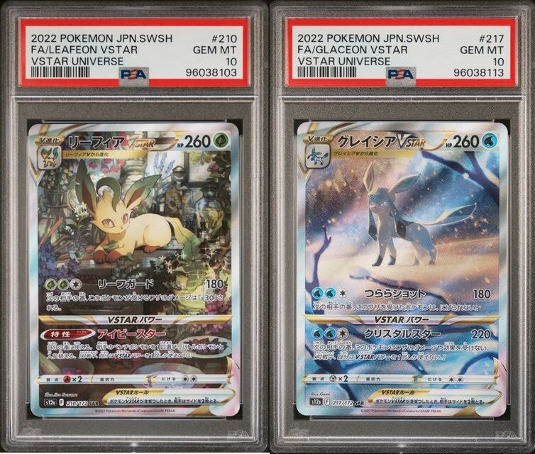 SET 2 PSA 10 Japanese Pokemon 210/172 217/172 Leafeon & Glaceon V. Universe S12a