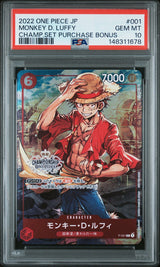 PSA 10 GEM MINT One Piece 2022 Monkey D. Luffy P-001 Tournament Promos Champions