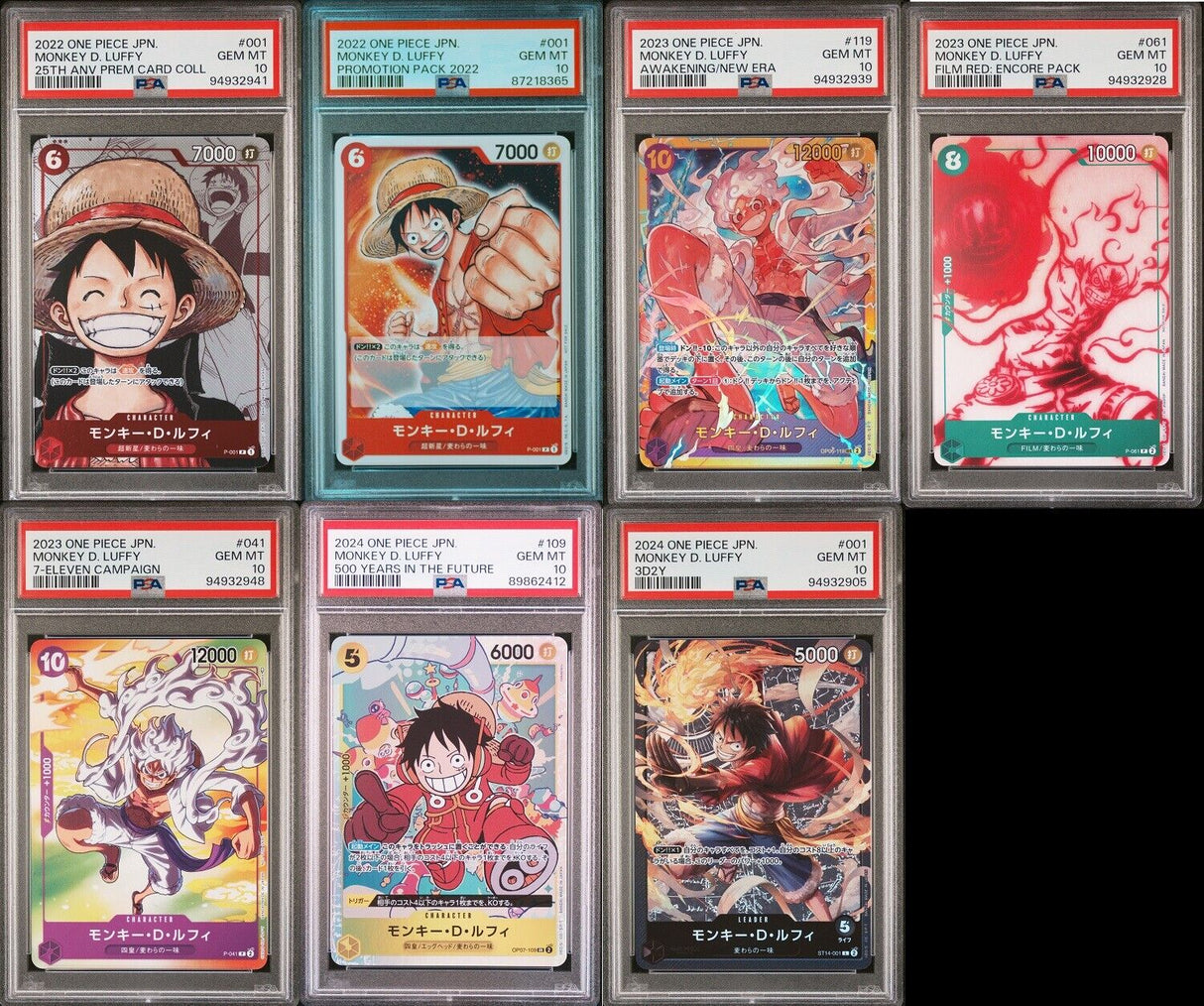 SET 7 PSA 10 GEM MINT JAPANESE ONE PIECE MONKEY D. LUFFY P-001 OP05-119 OP07-109