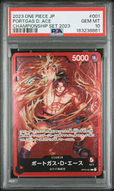 PSA 10 GEM MINT JAPANESE ONE PIECE 2023 PORTGAS D. ACE OP03-001 CHAMPIONSHIP