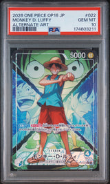 PSA 10 GEM MINT JAPANESE ONE PIECE 2026  Monkey D. Luffy OP16-022 Alternate Art