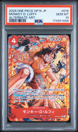 PSA 10 GEM MINT Japanese One Piece 2026 Monkey D. Luffy OP16-015 Alternate Art