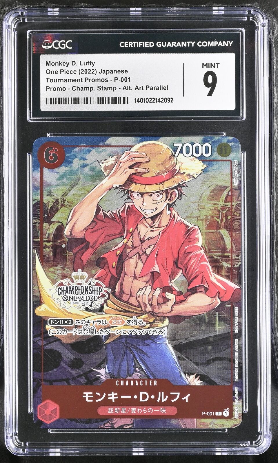 CGC 9 MINT Japanese One Piece 2022 Monkey D. Luffy P-001 Tournament Promos