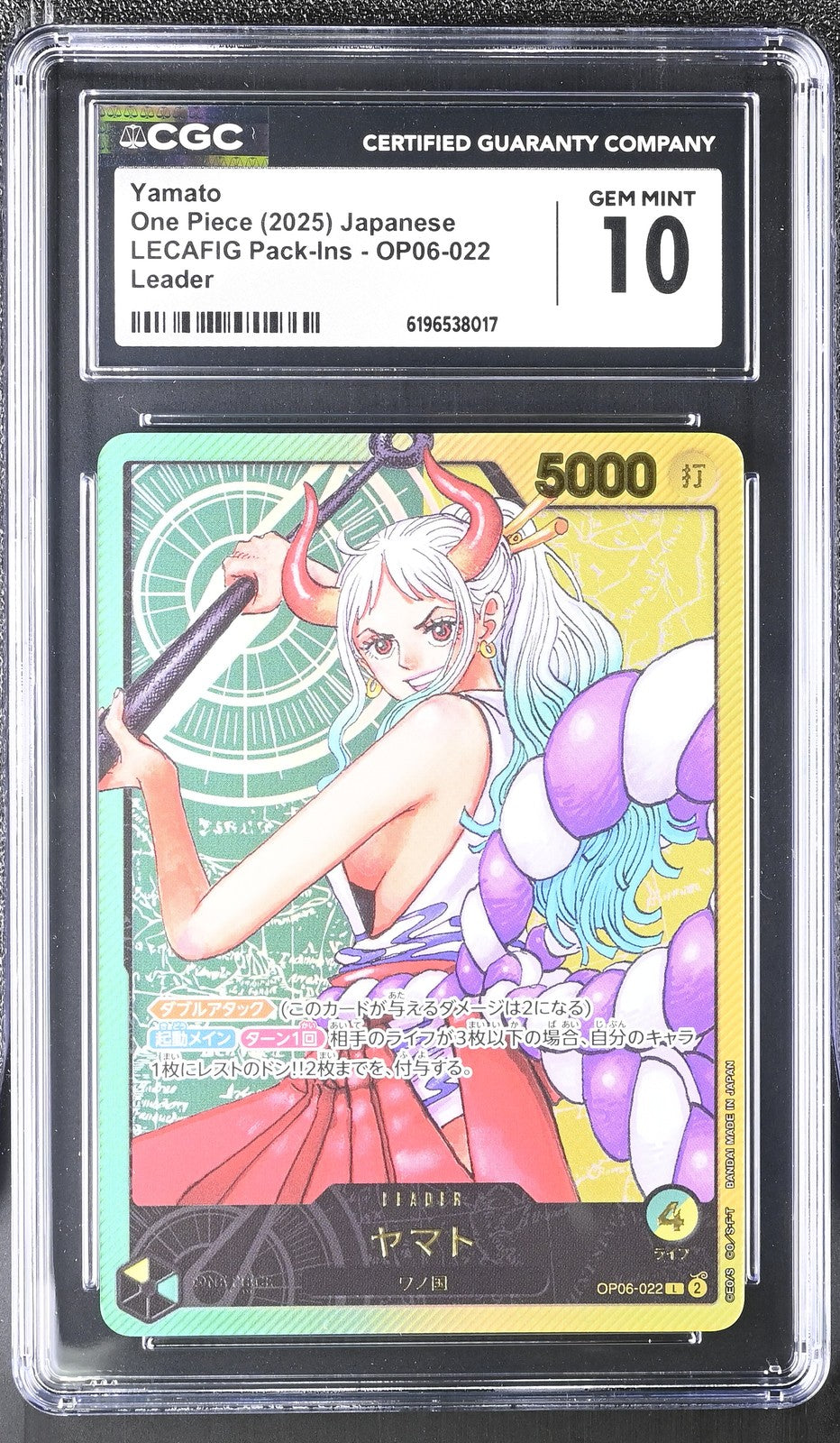 CGC 10 GEM MINT One Piece 2025 YAMATO OP06-022 LECAFIG Pack-Ins