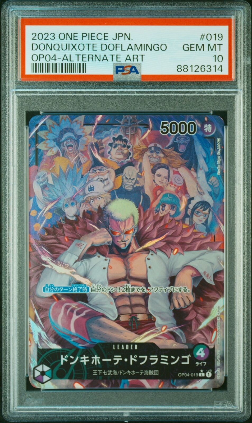 PSA 10 GEM MINT JAPANESE ONE PIECE 2023 PDONQUIXOTE DOFLAMINGO OP04-019 ALT ART