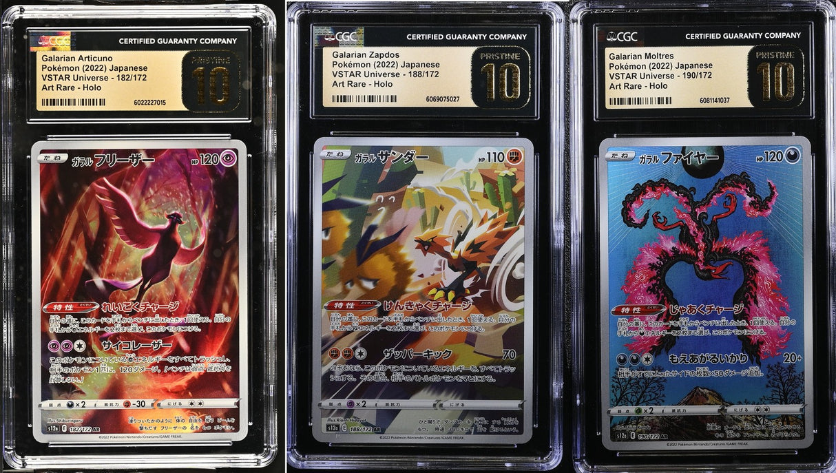 Set 3 CGC 10 PRISTINE JP Pokemon 182 188 190/172 Galarian Zapdos Moltres S12a