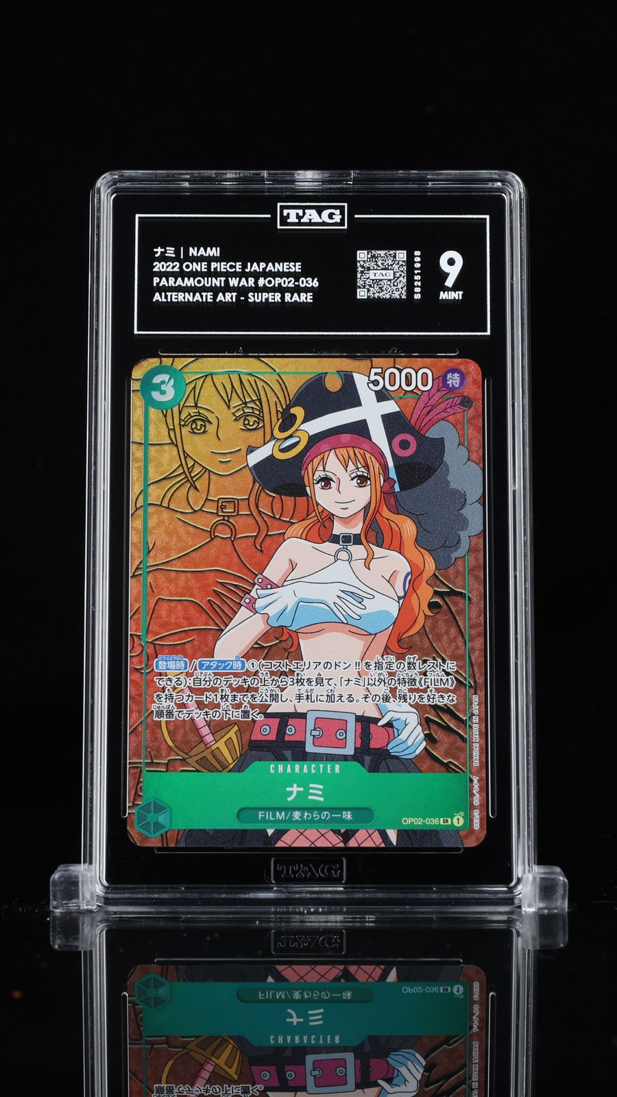 TAG 9 MINT JAPANESE ONE PIECE 2022 Nami OP02-036 Paramount War Alt Art SR