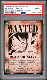 PSA 10 GEM MINT Japanese One Piece 2025 Monkey Luffy OP13-118 WANTED ALT ART