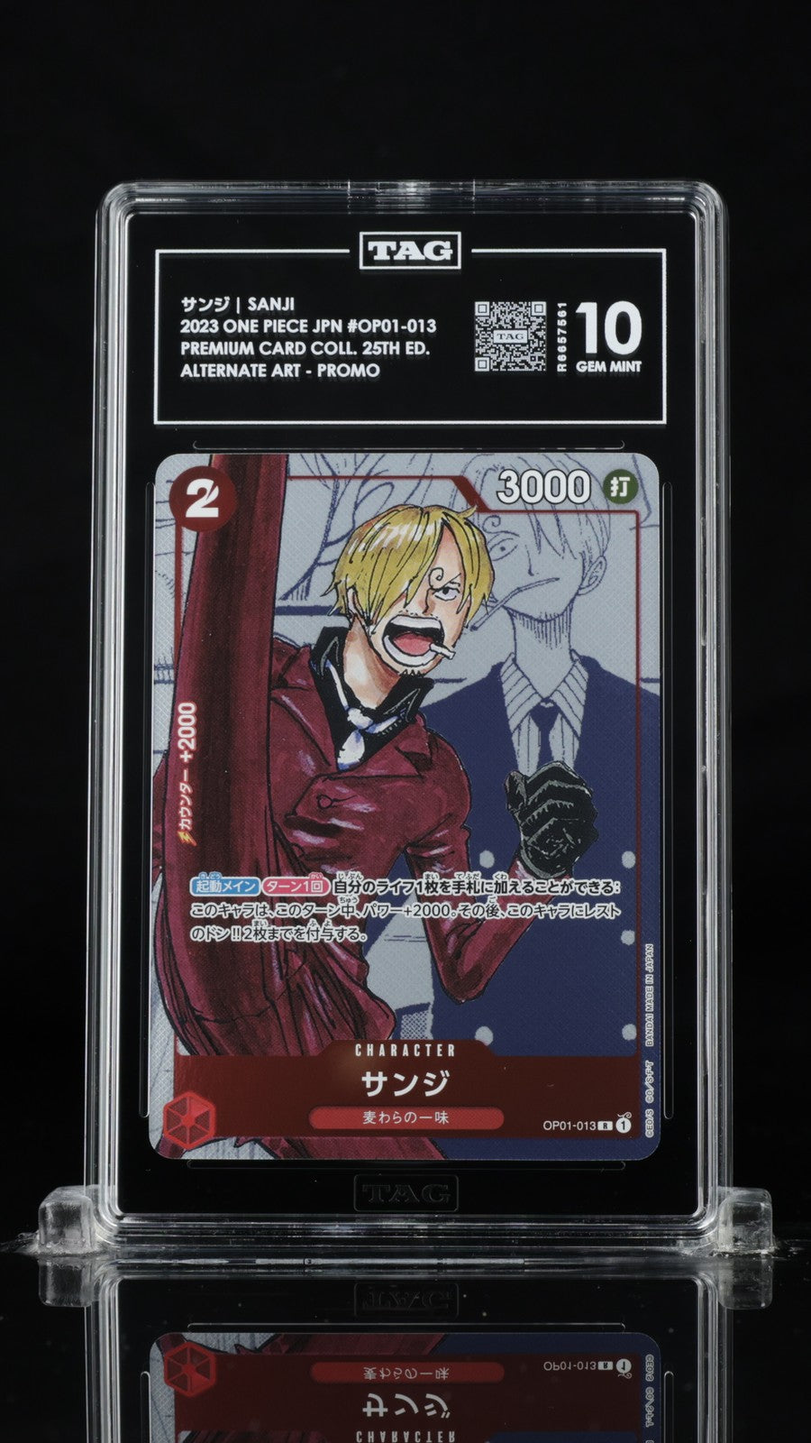 TAG 10 GEM MINT JAPANESE ONE PIECE 2022 SANJI OP01-013 25TH ANV PREM.CARD COLL