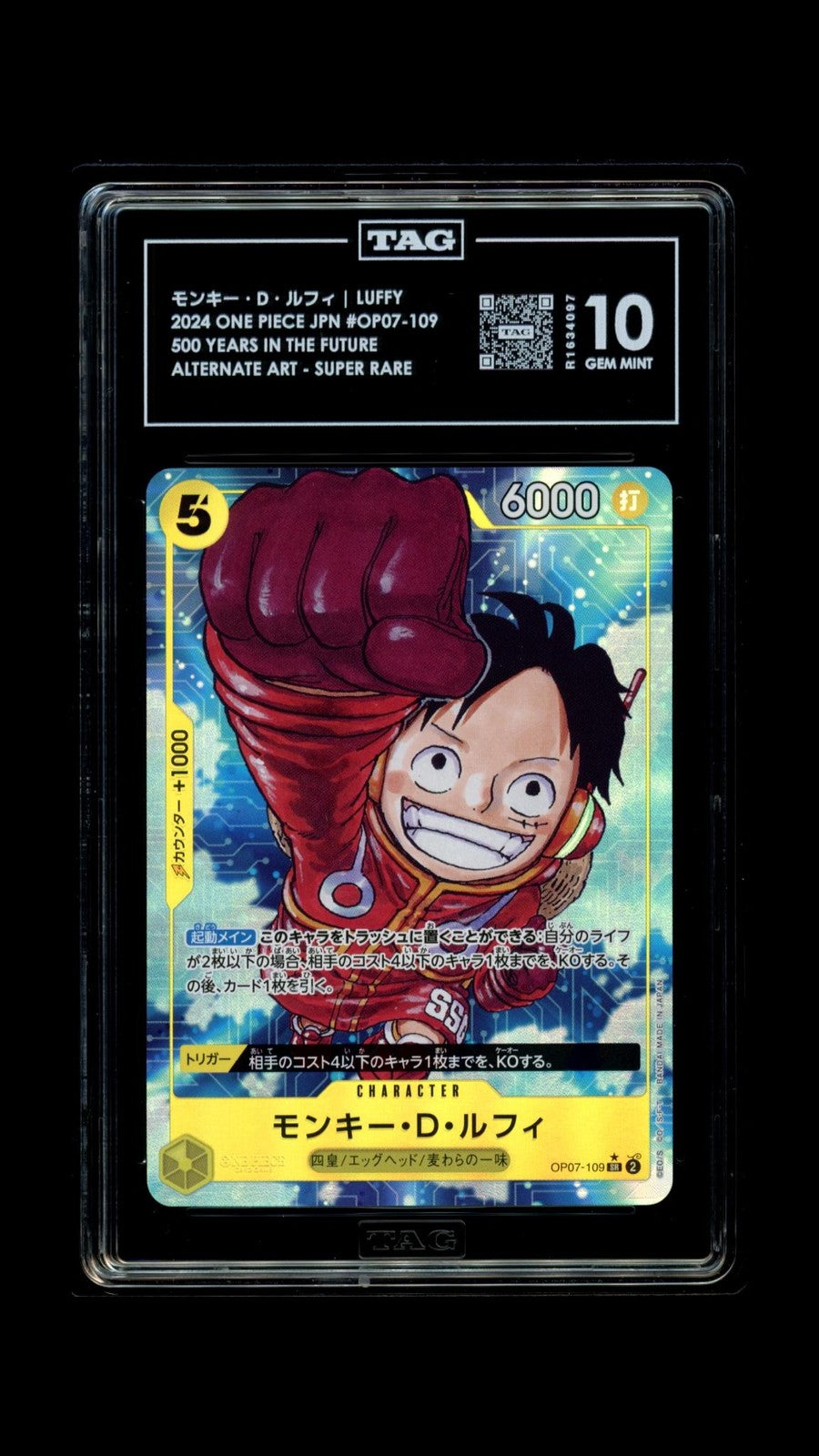 TAG 10 GEM MINT Japanese Pokemon 2024 Monkey D. Luffy OP07-109 ALTERNATE ART