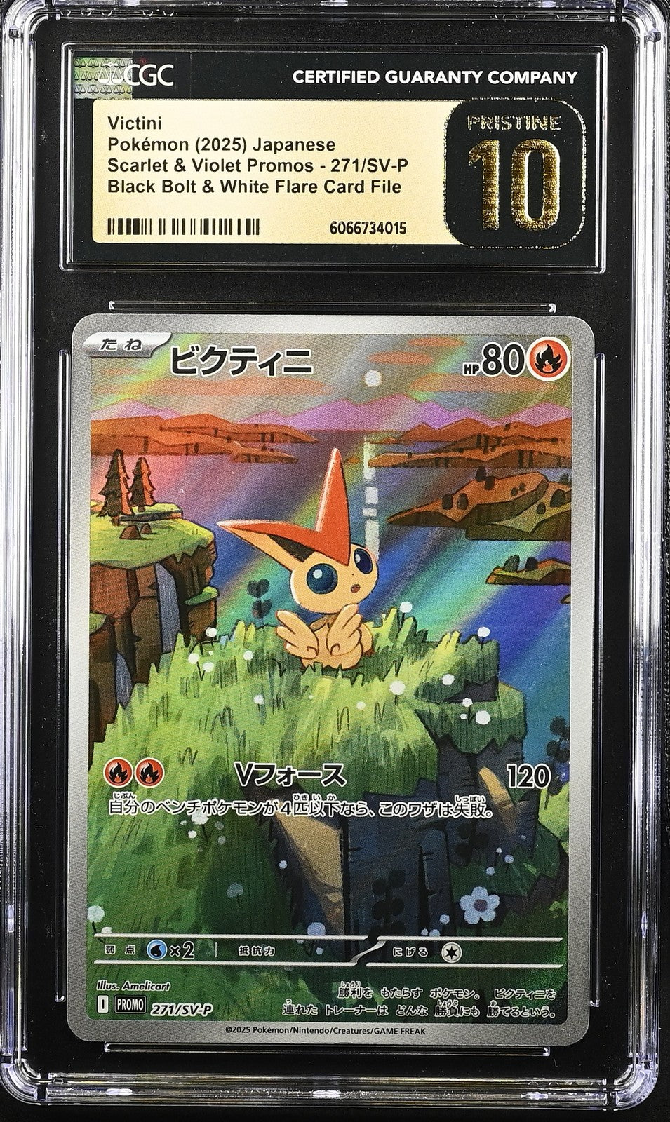 CGC 10 PRISTINE Japanese Pokemon 2025 VICTINI 271/SV-P BLACK & WHITE FLARE PROMO