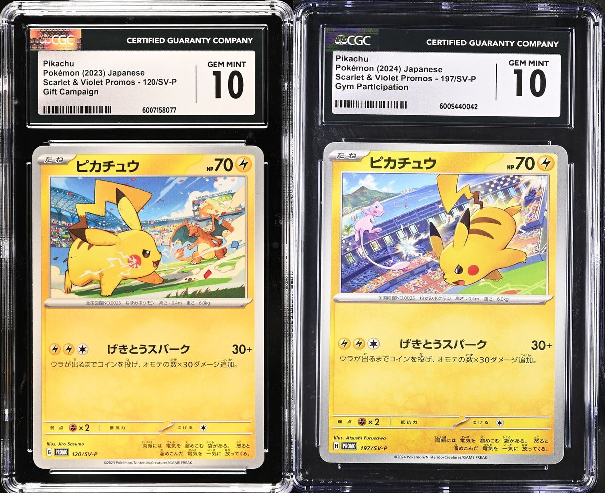 SET 2 CGC 10 GEM MINT Japanese Pokemon Pikachu & Pikachu 120/SV-P 197/SV-P PROMO