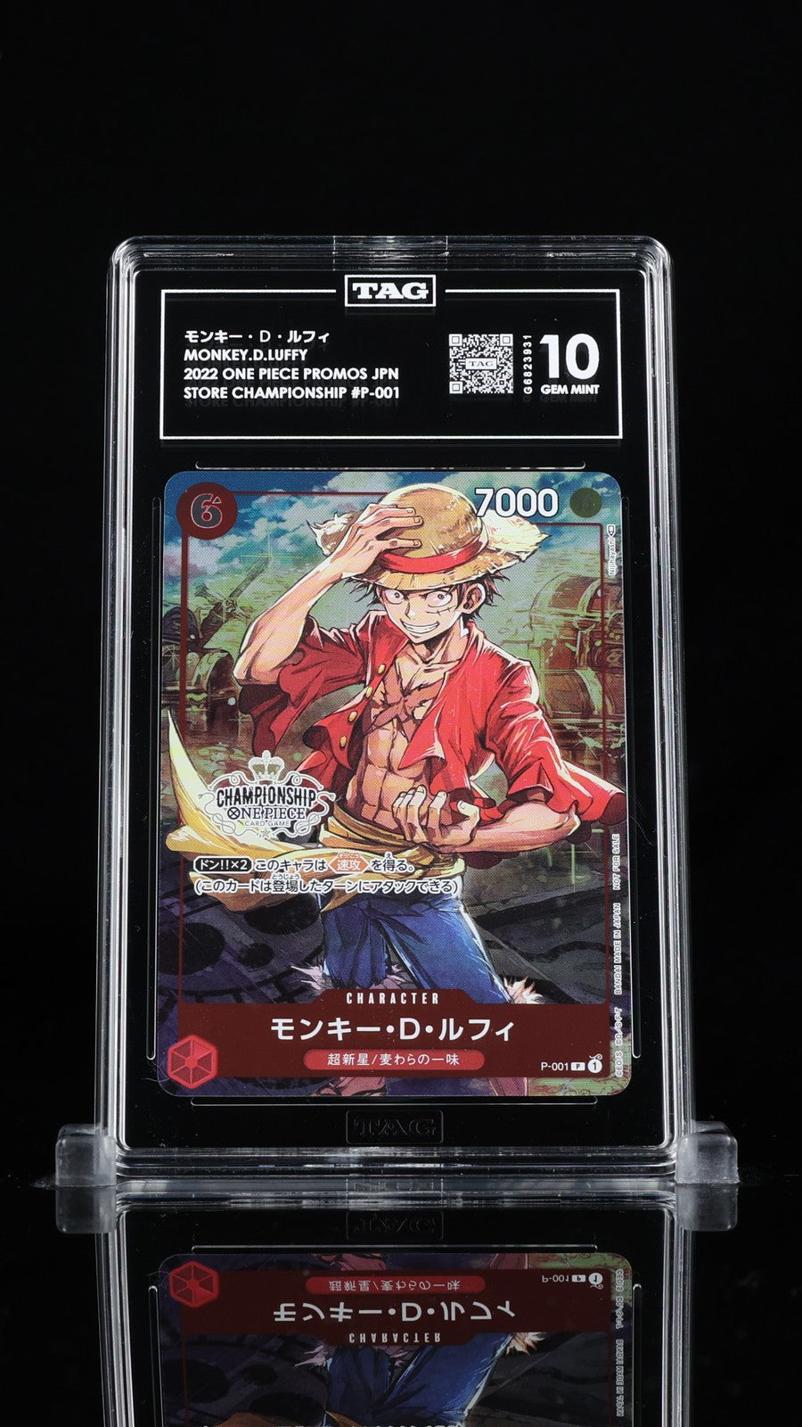 TAG 10 GEM MINT JAPANESE ONE PIECE 2022 MONKEY D LUFFY P-001 CHAMPIONSHIP WINNER