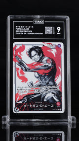 TAG 9 MINT JAPANESE ONE PIECE 2023 PORTGAS D. ACE OP03-001 ALTERNATE ART