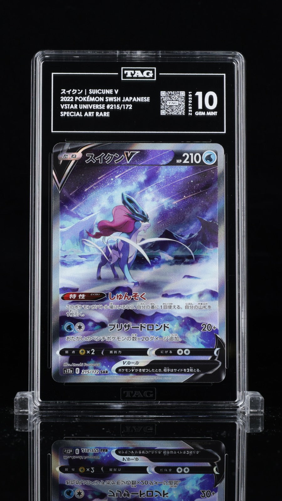 TAG 10 GEM MINT Japanese Pokemon 2022 Suicune V 215/172 S12a Special Art Rare