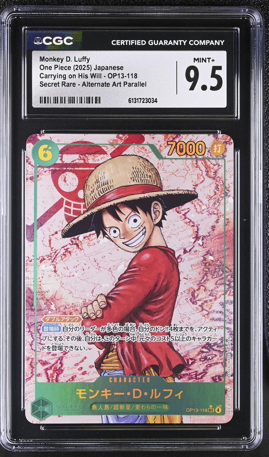 CGC 9.5 MINT+ Japanese One Piece 2025 Monkey D. Luffy OP13-118 Alt Art