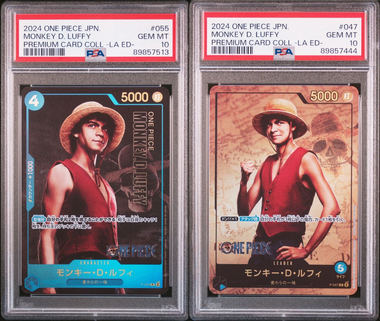 SET 2 PSA 10 GEM MINT JAPANESE ONE PIECE MONKEY D. LUFFY FILM RED P-055 P-047