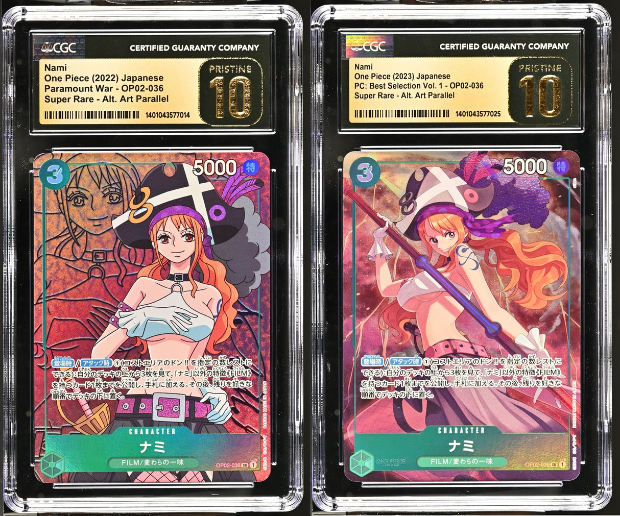 SET 2 CGC 10 PRISTINE Japanese One Piece 2022/23 Nami OP02-036 ALT ART & SR