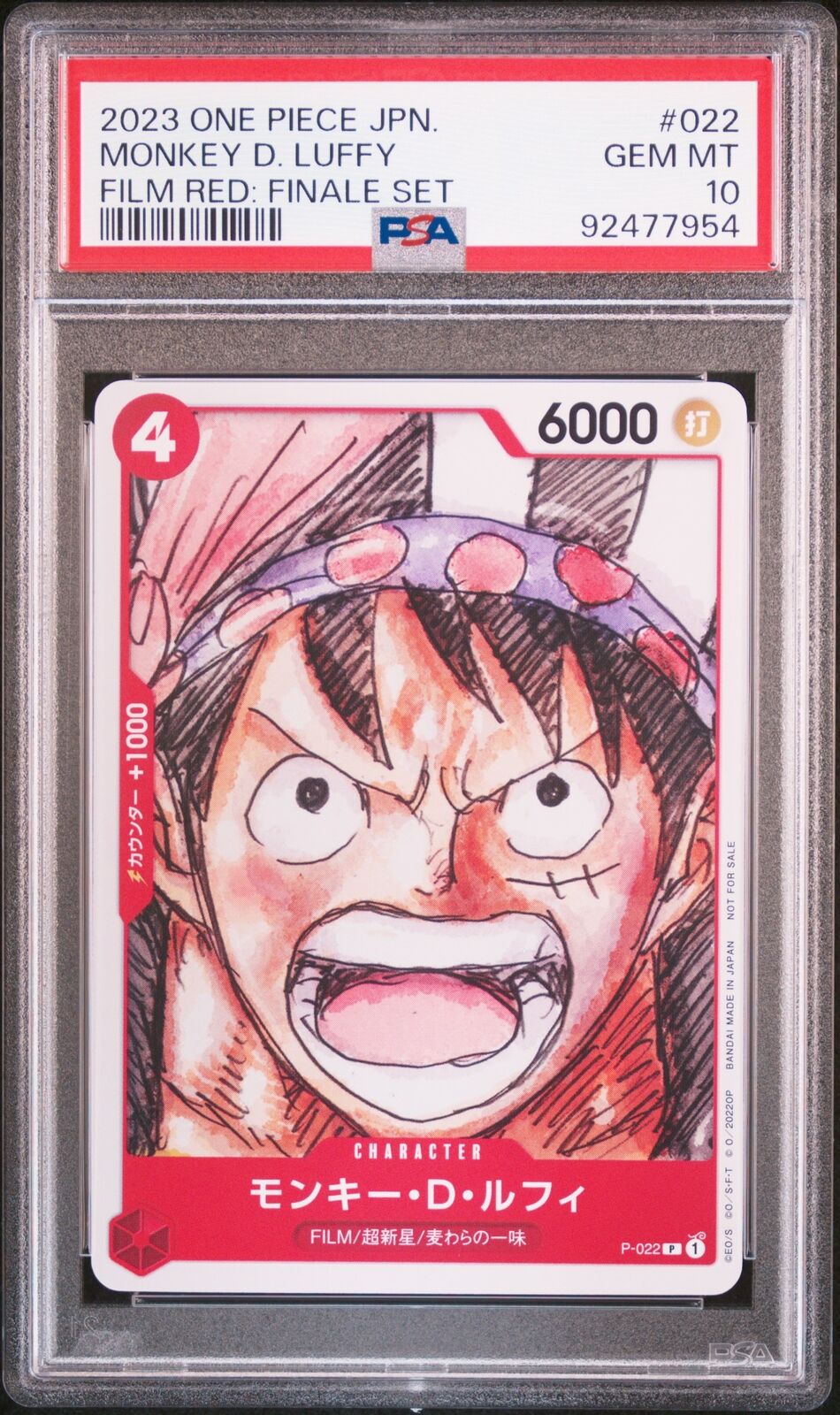 PSA 10 GEM MINT JAPANESE ONE PIECE 2023 MONKEY D. LUFFY P-022 FILM RED: FINALE