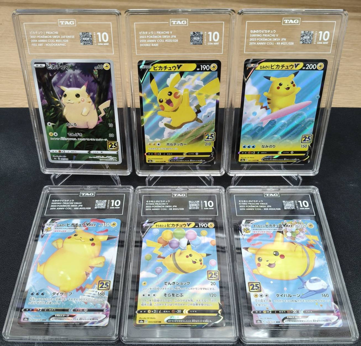 SET 6 TAG 10 GEM MINT Japanese Pokemon PIKACHU V-MAX 001/028 020-024/028 S8a