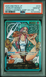 PSA 10 GEM MINT JAPANESE ONE PIECE 2025 JEWELRY BONNEY OP07-019 WEEKLY SHONEN
