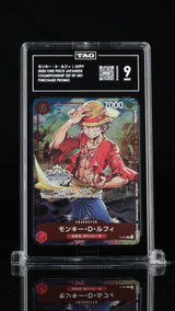 TAG 9 MINT JAPANESE ONE PIECE 2022 MONKEY D LUFFY P-001 CHAMPIONSHIP WINNER