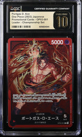 CGC 10 PRISTINE JAPANESE ONE PIECE 2023 PORTGAS D. ACE OP03-001 CHAMPIONSHIP