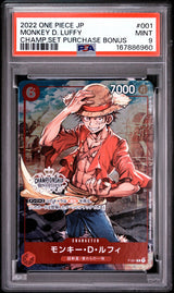 PSA 9 MINT One Piece 2022 Monkey D. Luffy P-001 Tournament Promos Champions
