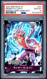 PSA 10 GEM MINT Japanese ONE PIECE 2023 MONKEY D. LUFFY P-041 BANDAI FEST TOUR