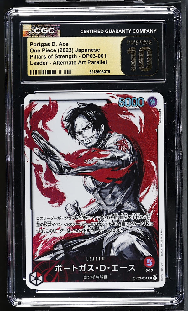 CGC 10 PRISTINE JAPANESE ONE PIECE 2023 PORTGAS D. ACE OP03-001 ALTERNATE ART reference photo