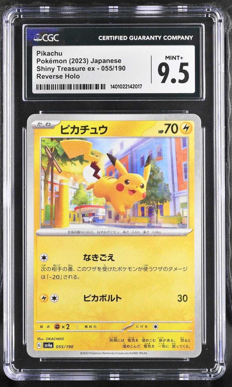 CGC 9.5 MINT+ Japanese Pokémon 2023 Pikachu 055/190 SV4a Digitized Reverse Holo