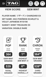 TAG 10 GEM MINT JAPANESE POKEMON 2023 CHARIZARD ex 115/190 SHINY T SV4a Rank #1