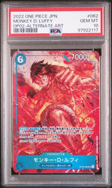 PSA 10 GEM MINT JAPANESE ONE PIECE 2022 Monkey D. Luffy OP02-062 SR Alt. Art