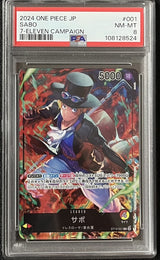PSA 8 NM/MINT JAPANESE ONE PIECE 2024 Sabo ST13-001 7-ELEVEN