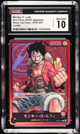 CGC 10 GEM MINT Japanese One Piece 2022 Monkey D. Luffy ST01-001 Straw Hat Crew