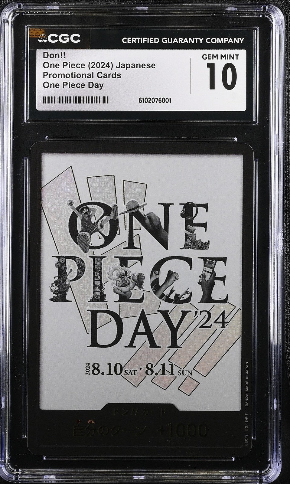 CGC 10 GEM MINT JAPANESE ONE PIECE 2024 DON!! CARD PCC-ONE PIECE DAY'24-