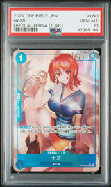 PSA 10 GEM MINT JAPANESE ONE PIECE 2024 NAMI OP09-050 ALTERNATE ART