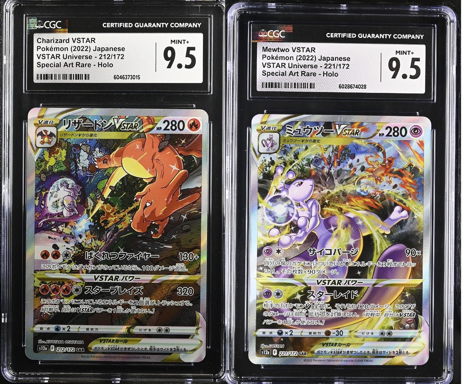 SET 2 CGC 9.5 MINT+ Japanese Pokemon CHARIZARD MEWTWO VST 212/172