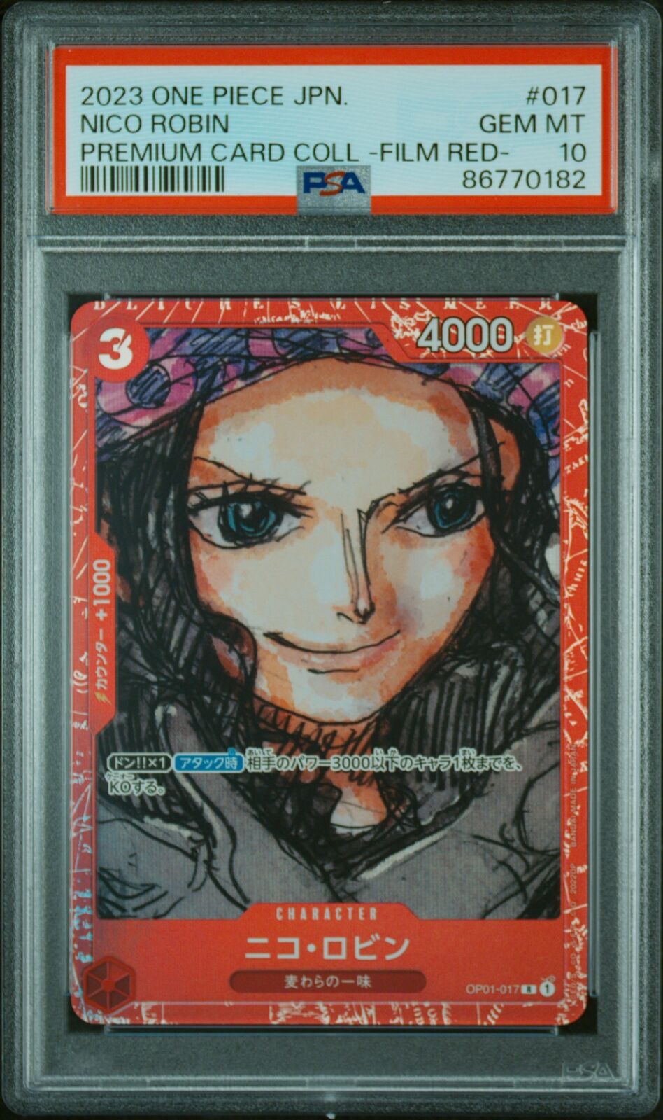 PSA 10 GEM MINT JAPANESE ONE PIECE 2023 NICO ROBIN OP01-017 	PREMIUM -FILM RED-