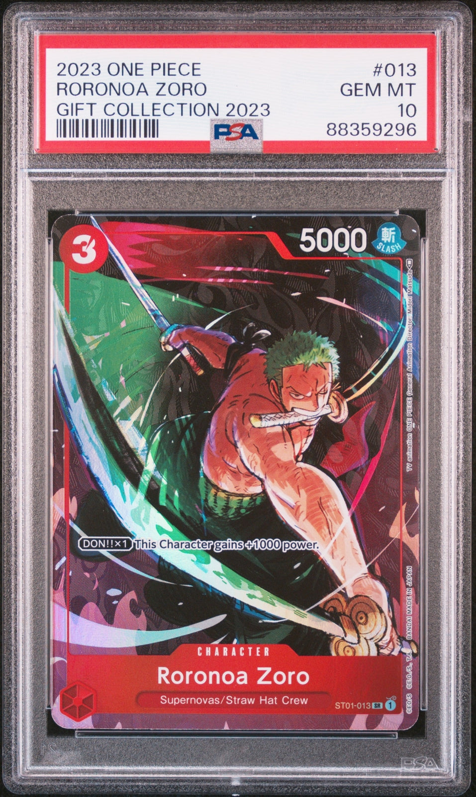 PSA 10 GEM MINT ONE PIECE ENGLISH 2023 RORONOA ZORO ST01-013