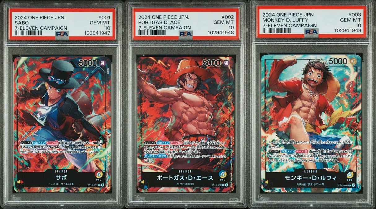 SET 3 PSA 10 ONE PIECE JAPANESE SEQUENTIAL 2024 Sabo Ace Luffy ST13-003 7-Eleven