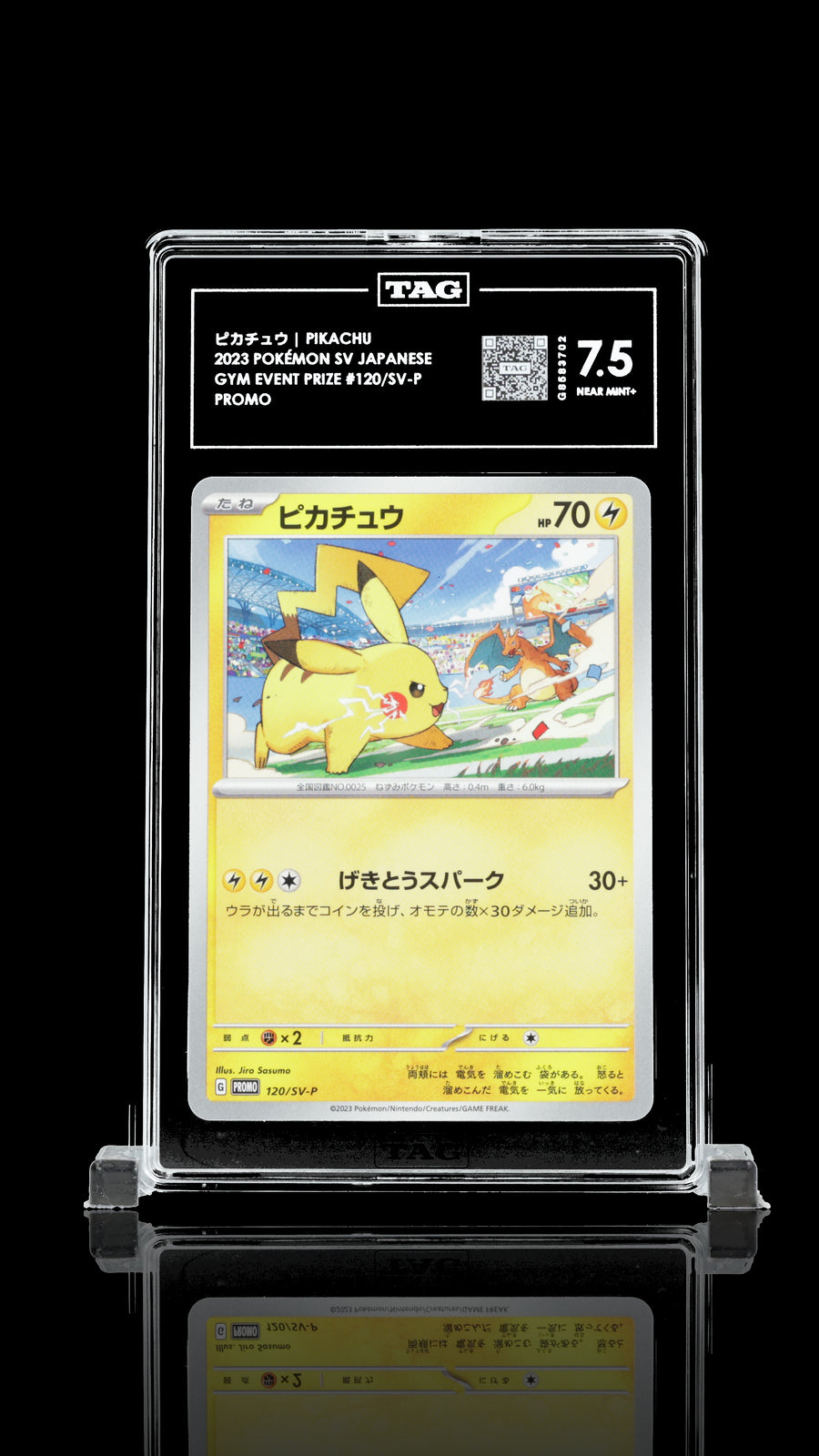 TAG 7.5 NEAR MINT JAPANESE POKEMON 2023 PIKACHU 120/SV-P GYM EVENT PROMO