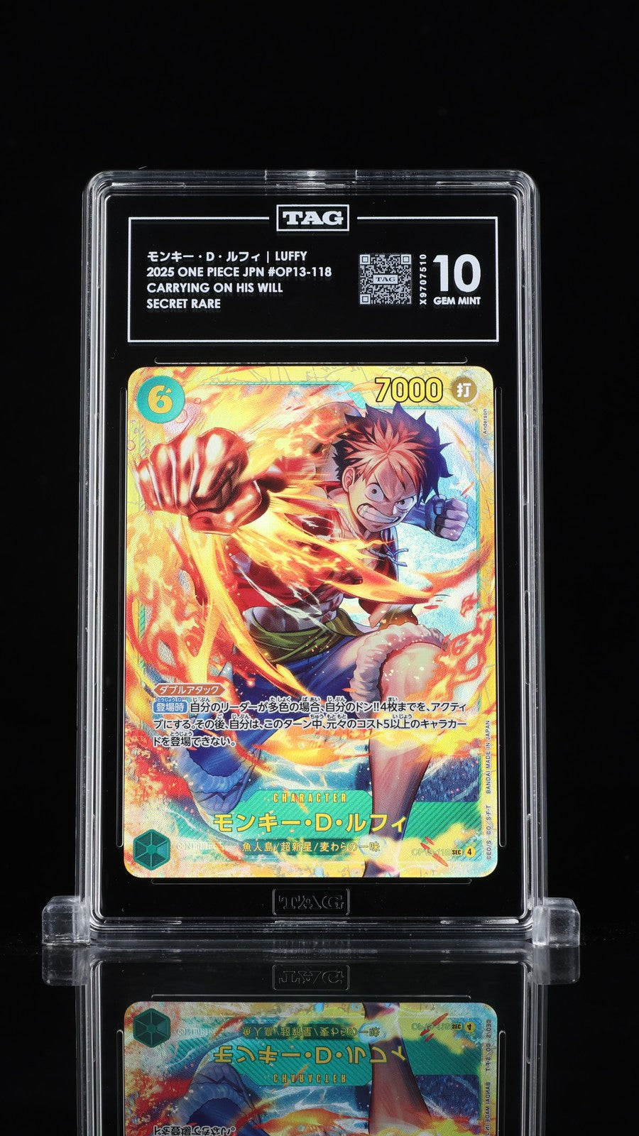 TAG 10 GEM MINT Japanese One Piece 2025 Monkey D. Luffy OP13-118 Carrying on His
