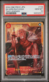 PSA 10 GEM MINT JAPANESE ONE PIECE 2024 SILVERS RAYLEIGH OP08-118 TWO LEGENDS