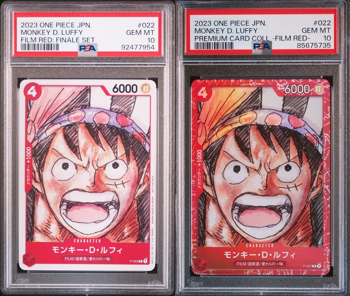 SET 2 PSA 10 GEM MINT JAPANESE ONE PIECE MONKEY D. LUFFY FILM RED P-022