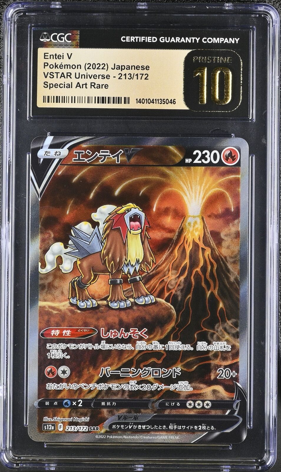 CGC 10 PRISTINE Japanese Pokemon 2022 Entei V 213/172 VSTAR Universe - s12a