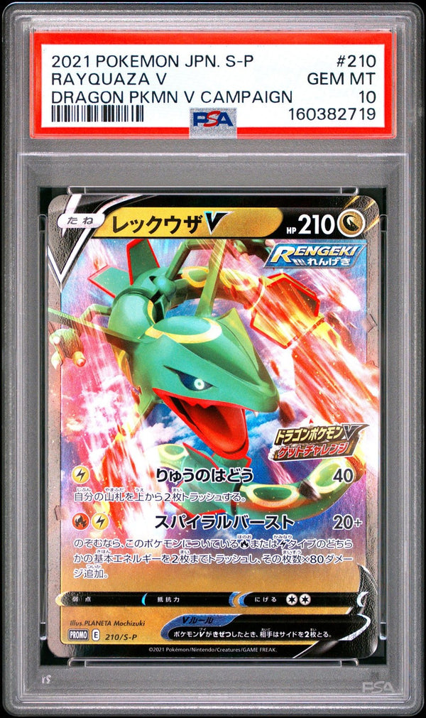 PSA 10 GEM MINT JAPANESE POKEMON 2021 RAYQUAZA V 210/S-P PROMO DRAGON PKMN V — reference photograph