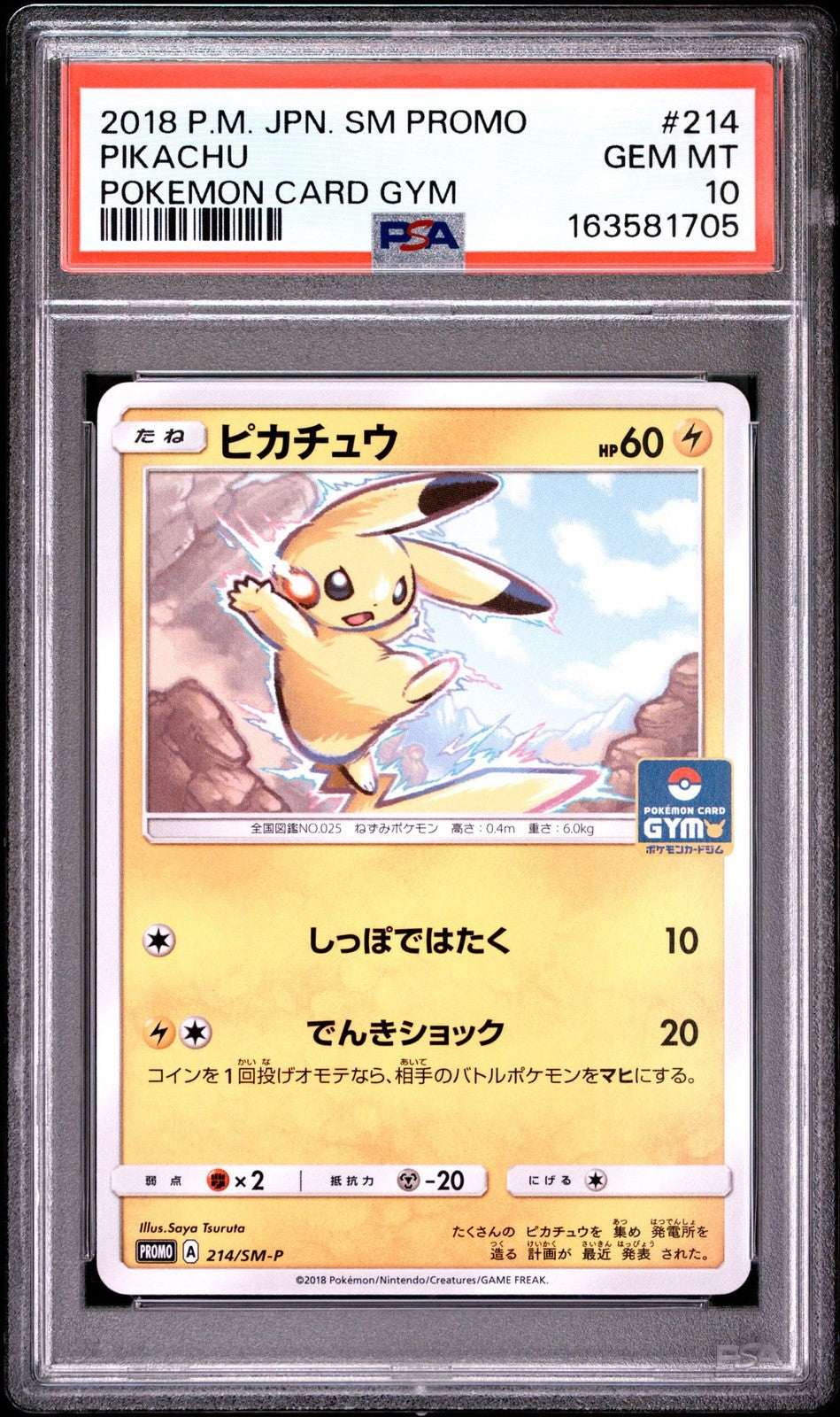 PSA 10 GEM MINT JAPANESE POKEMON 2018 PIKACHU 214/SM-P PROMO